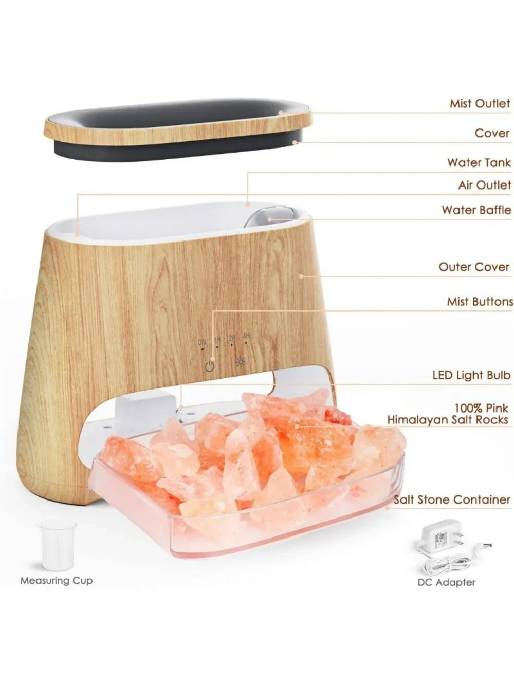 2-in-1 Ultrasonic Essential Oil Diffuser & Himalayan Salt Lamp, Aromatherapy